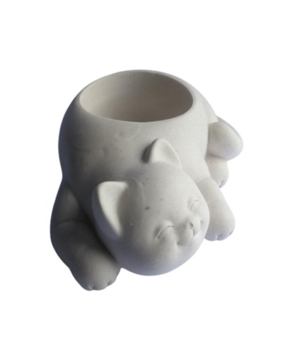 Gato en yeso para pintar y decorar portavelas