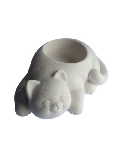 Gato en yeso para pintar y decorar portavelas