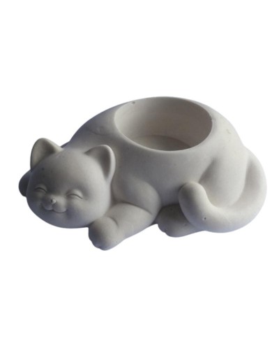 Gato en yeso para pintar y decorar portavelas