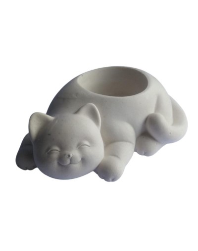 Gato en yeso para pintar y decorar portavelas