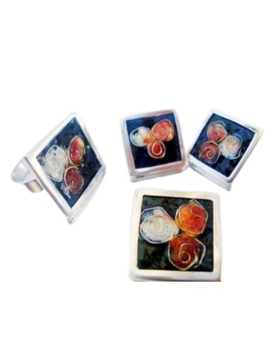 Juego: dije y aretes   Flor encantada